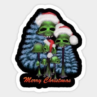 Merry christmas, funny mushroom skull with christmas hat Sticker